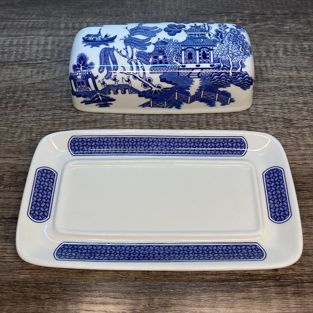 Blue Willow Bone China by Churchill Covered Butter Dish  NWT